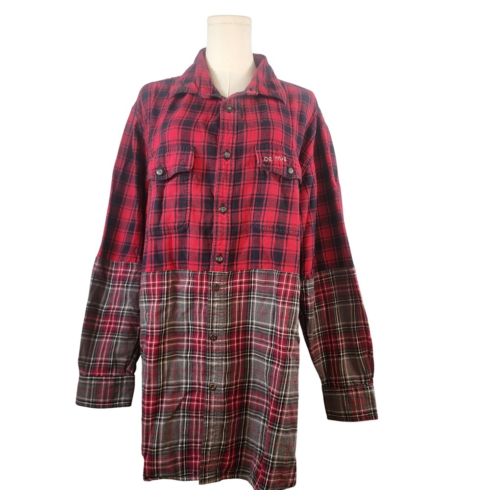 Bequetexile Handmade Upcycled Plaid Flannel Shirt Long Sleeve One of a Kind